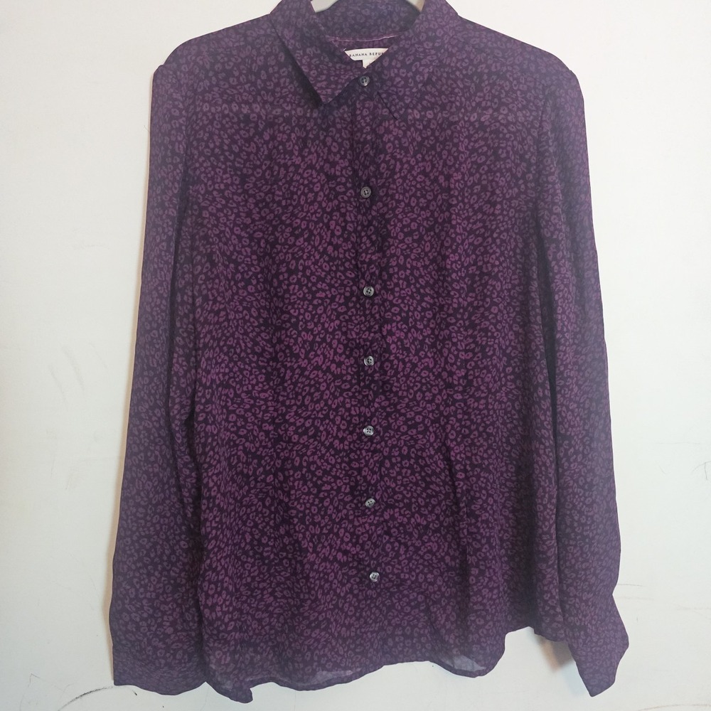 Banana Republic Sheer Floral Purple Blouse Size 14 Business Casual Office